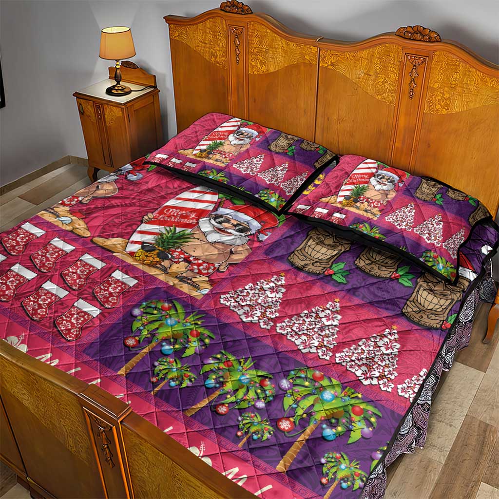 Hawaiian Christmas Quilt Bed Set - Mele Kalikimaka Island Holiday Vibes - Pink Purple LT03 - Polynesian Pride