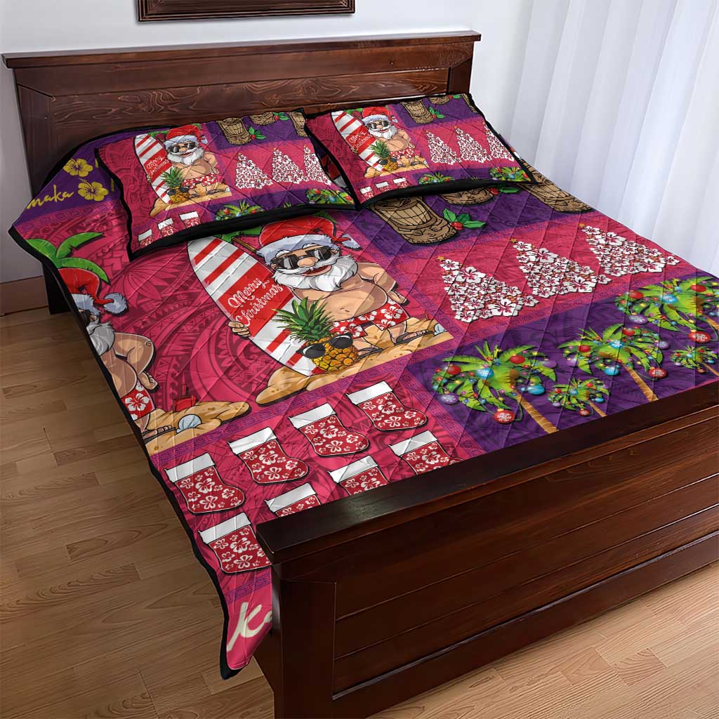 Hawaiian Christmas Quilt Bed Set - Mele Kalikimaka Island Holiday Vibes - Pink Purple LT03 - Polynesian Pride