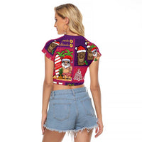 Hawaiian Christmas Raglan Cropped T Shirt - Mele Kalikimaka Island Holiday Vibes - Pink Purple LT03 - Polynesian Pride