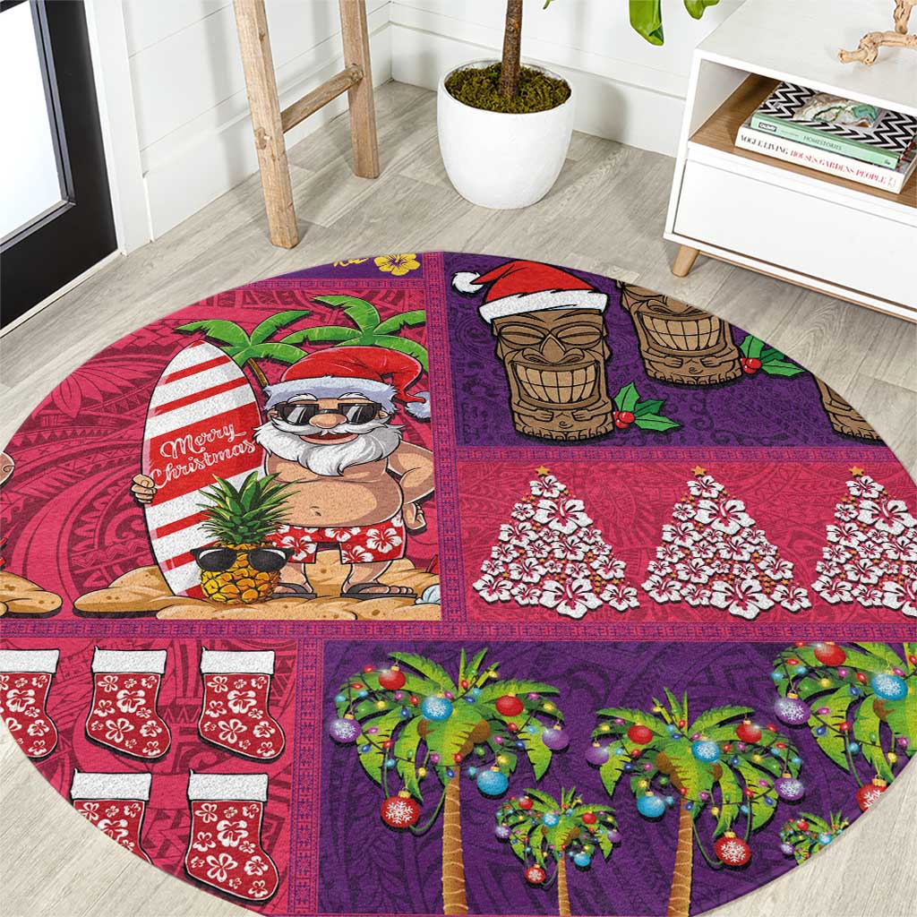 Hawaiian Christmas Round Carpet - Mele Kalikimaka Island Holiday Vibes - Pink Purple LT03 Pink - Purple - Polynesian Pride