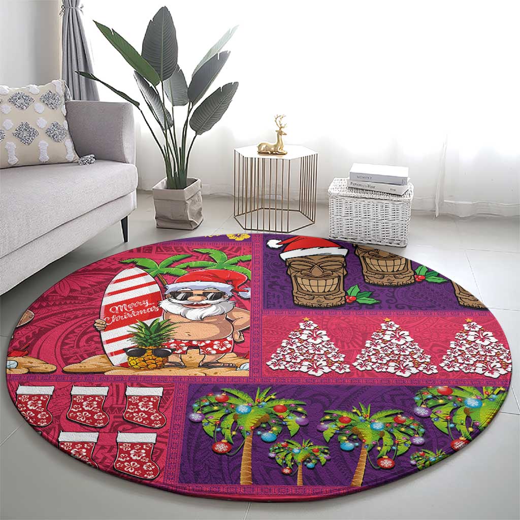 Hawaiian Christmas Round Carpet - Mele Kalikimaka Island Holiday Vibes - Pink Purple LT03 - Polynesian Pride