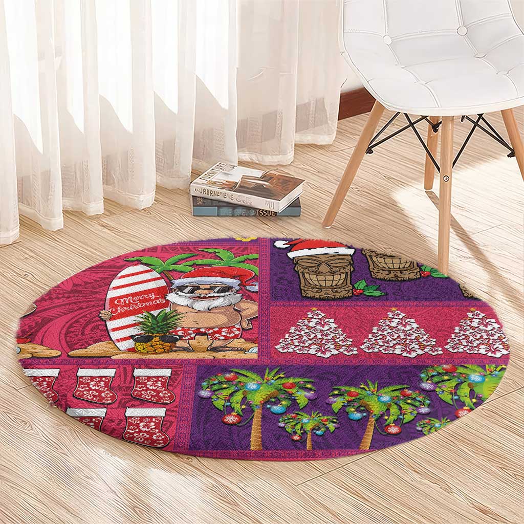Hawaiian Christmas Round Carpet - Mele Kalikimaka Island Holiday Vibes - Pink Purple LT03 - Polynesian Pride