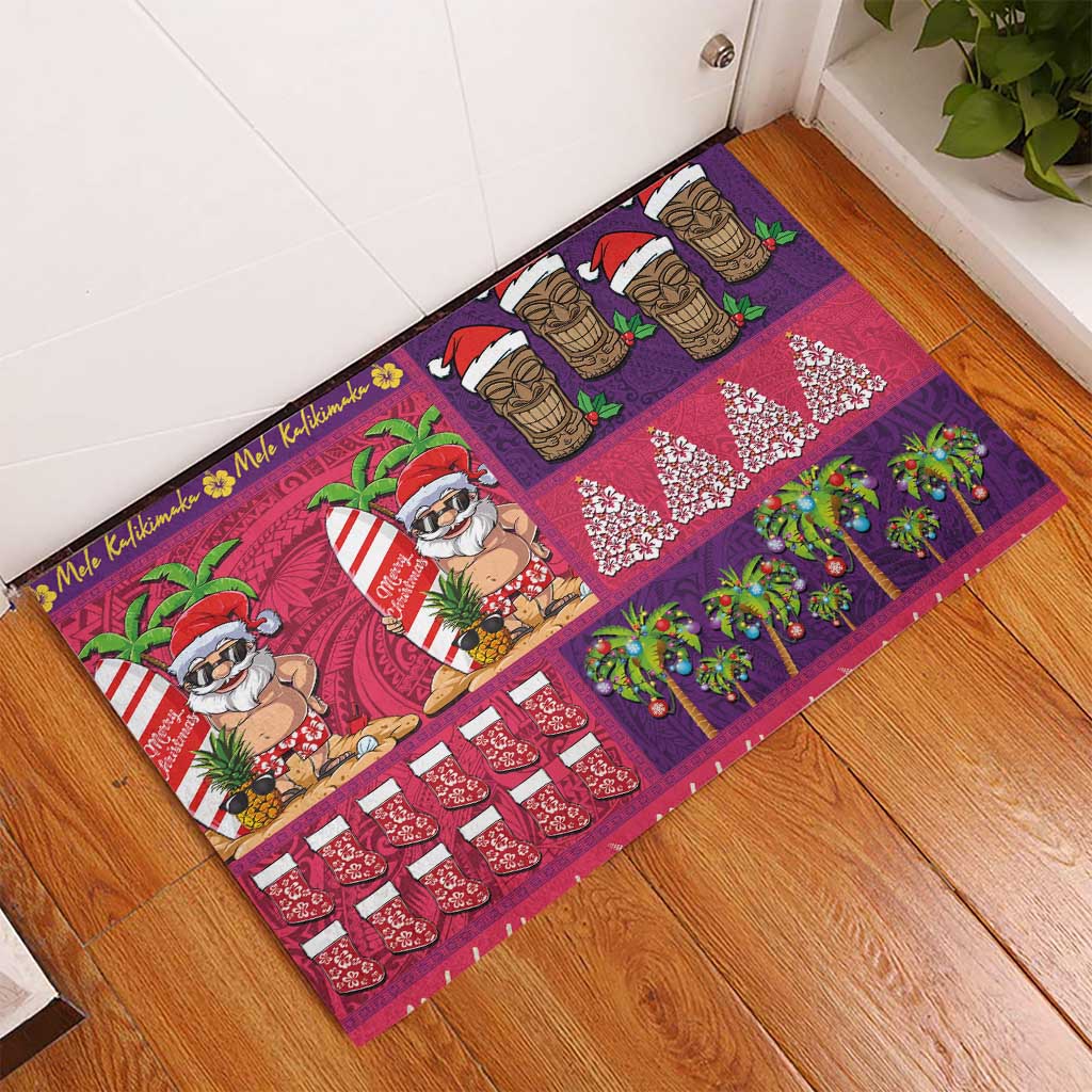 Hawaiian Christmas Rubber Doormat - Mele Kalikimaka Island Holiday Vibes - Pink Purple LT03 - Polynesian Pride