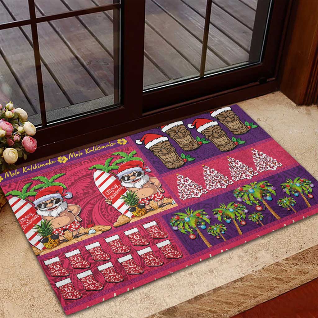Hawaiian Christmas Rubber Doormat - Mele Kalikimaka Island Holiday Vibes - Pink Purple LT03 - Polynesian Pride