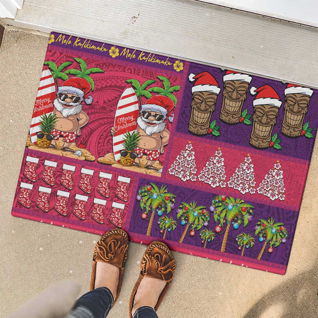 Hawaiian Christmas Rubber Doormat - Mele Kalikimaka Island Holiday Vibes - Pink Purple LT03 - Polynesian Pride