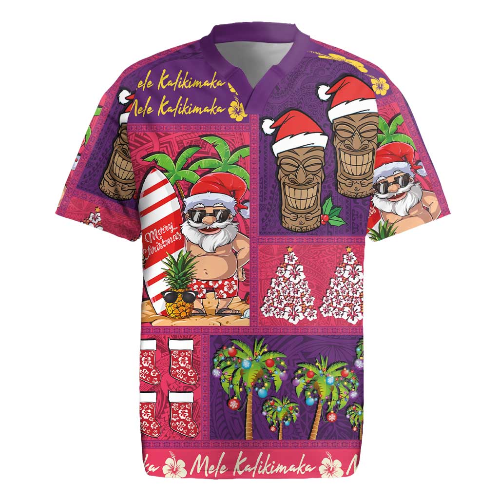 Hawaiian Christmas Rugby Jersey - Mele Kalikimaka Island Holiday Vibes - Pink Purple LT03 Pink - Purple - Polynesian Pride