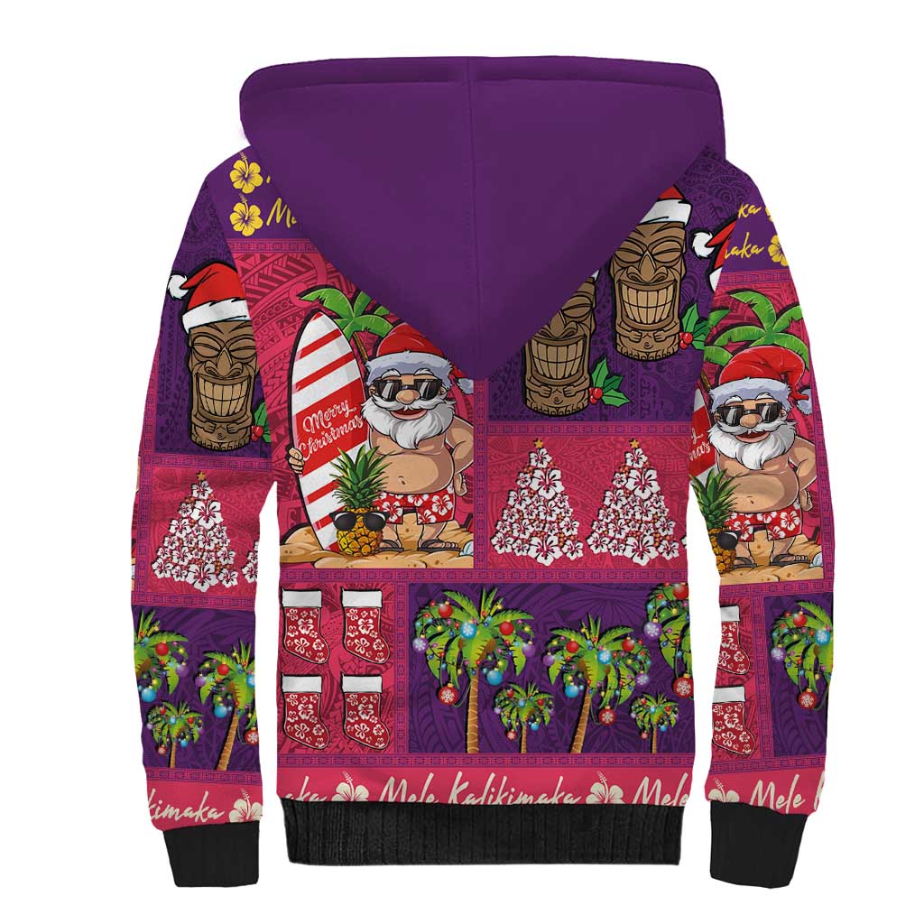 Hawaiian Christmas Sherpa Hoodie - Mele Kalikimaka Island Holiday Vibes - Pink Purple LT03 - Polynesian Pride