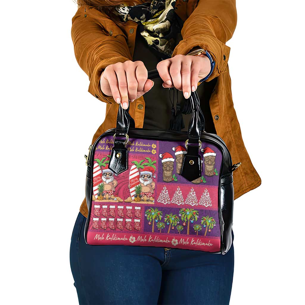 Hawaiian Christmas Shoulder Handbag - Mele Kalikimaka Island Holiday Vibes - Pink Purple LT03 One Size Pink - Purple - Polynesian Pride