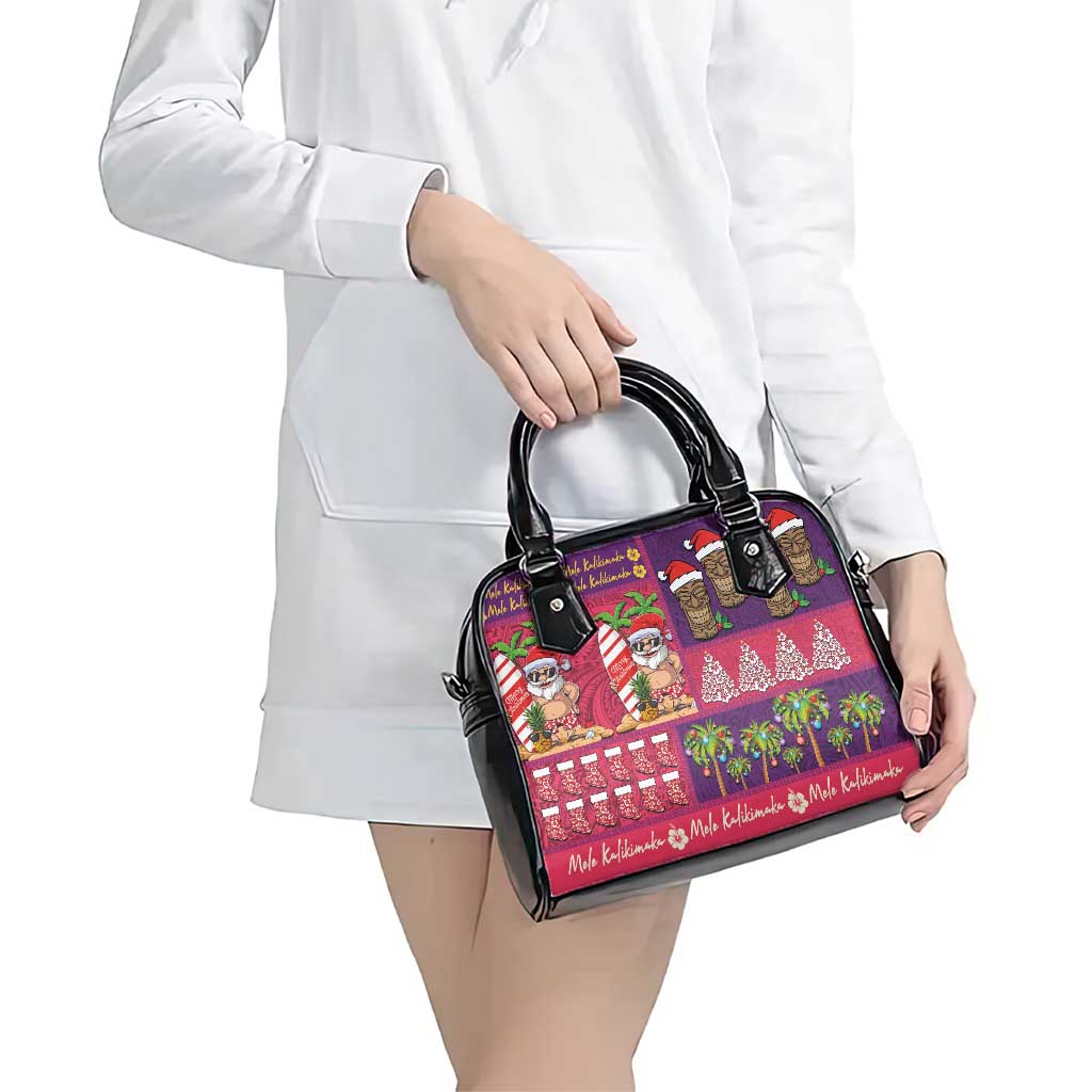 Hawaiian Christmas Shoulder Handbag - Mele Kalikimaka Island Holiday Vibes - Pink Purple LT03 - Polynesian Pride