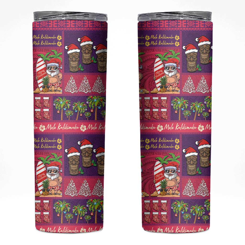 Hawaiian Christmas Skinny Tumbler - Mele Kalikimaka Island Holiday Vibes - Pink Purple LT03 Pink - Purple - Polynesian Pride