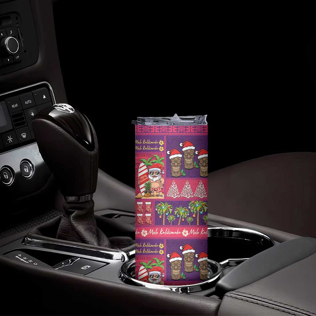 Hawaiian Christmas Skinny Tumbler - Mele Kalikimaka Island Holiday Vibes - Pink Purple LT03 - Polynesian Pride