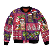 Hawaiian Christmas Sleeve Zip Bomber Jacket - Mele Kalikimaka Island Holiday Vibes - Pink Purple LT03 Unisex Pink - Purple - Polynesian Pride