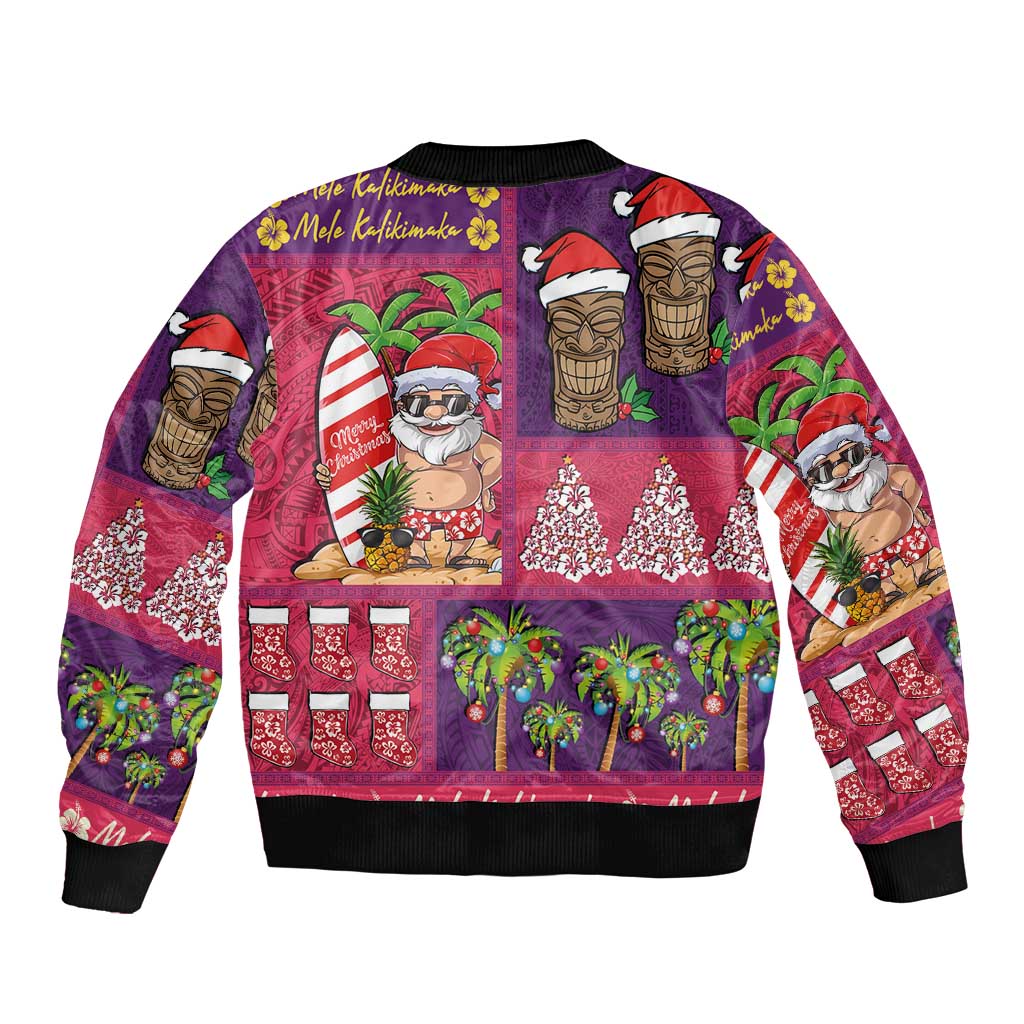 Hawaiian Christmas Sleeve Zip Bomber Jacket - Mele Kalikimaka Island Holiday Vibes - Pink Purple LT03 - Polynesian Pride