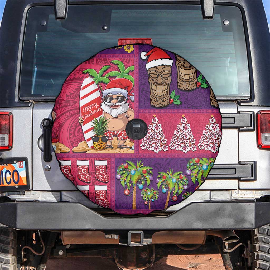 Hawaiian Christmas Spare Tire Cover - Mele Kalikimaka Island Holiday Vibes - Pink Purple LT03 Pink - Purple - Polynesian Pride