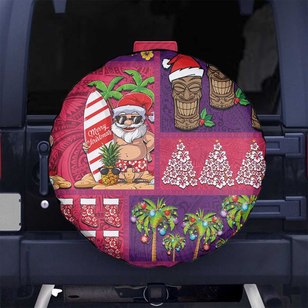 Hawaiian Christmas Spare Tire Cover - Mele Kalikimaka Island Holiday Vibes - Pink Purple LT03 - Polynesian Pride