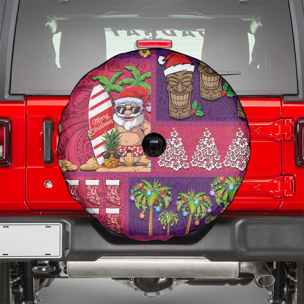 Hawaiian Christmas Spare Tire Cover - Mele Kalikimaka Island Holiday Vibes - Pink Purple LT03 - Polynesian Pride