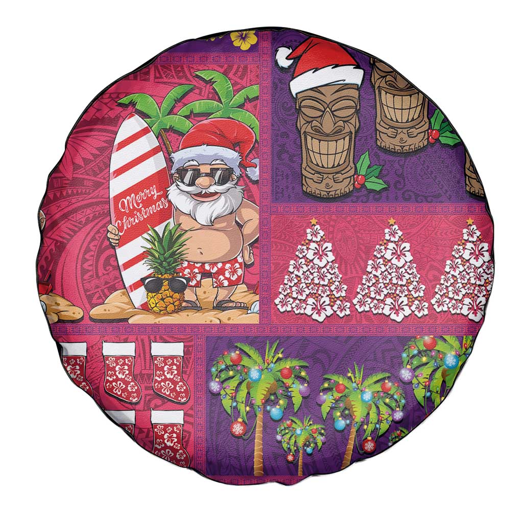 Hawaiian Christmas Spare Tire Cover - Mele Kalikimaka Island Holiday Vibes - Pink Purple LT03 - Polynesian Pride