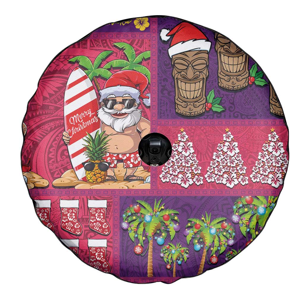 Hawaiian Christmas Spare Tire Cover - Mele Kalikimaka Island Holiday Vibes - Pink Purple LT03 - Polynesian Pride