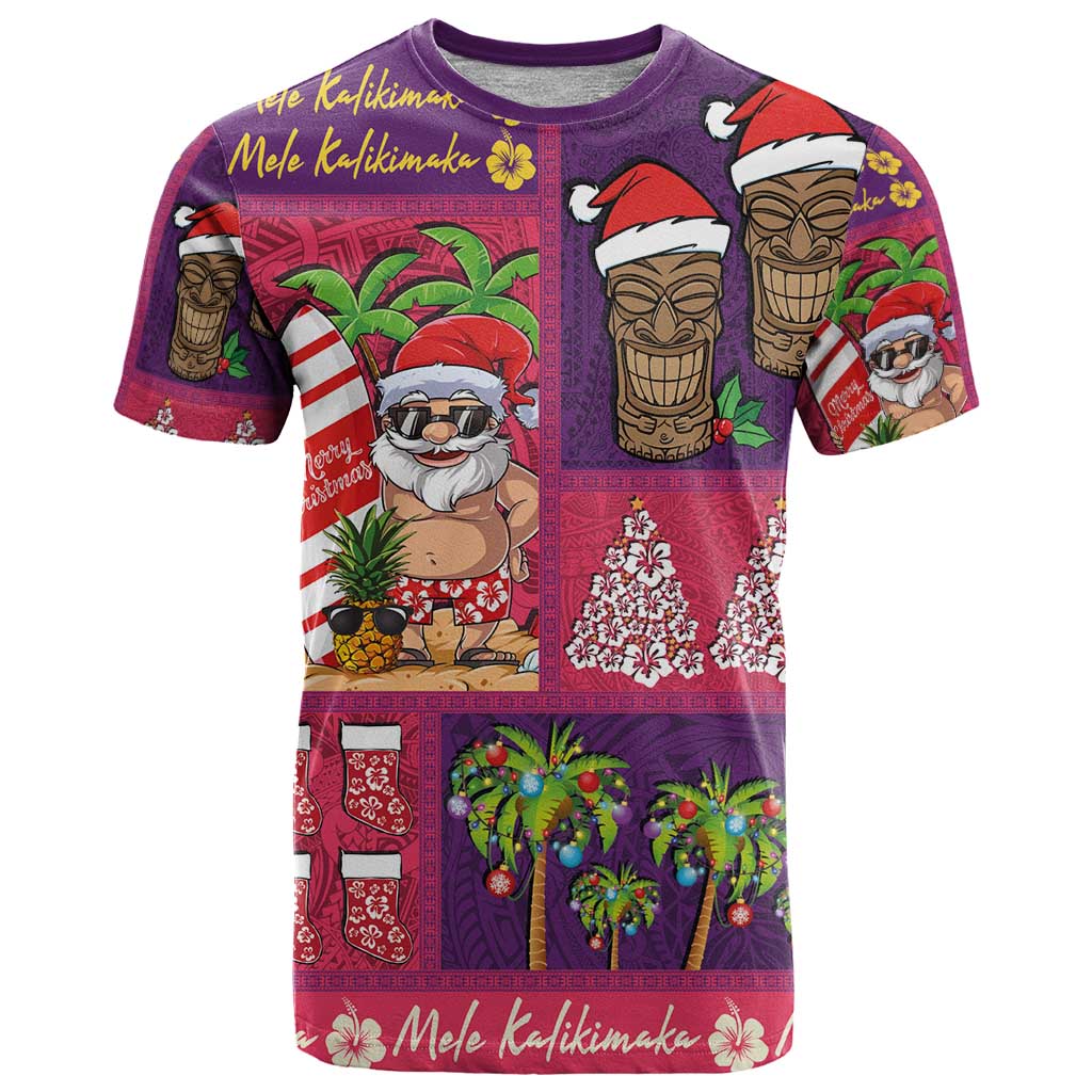 Hawaiian Christmas T Shirt - Mele Kalikimaka Island Holiday Vibes - Pink Purple LT03 Pink - Purple - Polynesian Pride