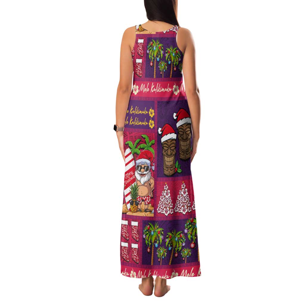 Hawaiian Christmas Tank Maxi Dress - Mele Kalikimaka Island Holiday Vibes - Pink Purple LT03 - Polynesian Pride