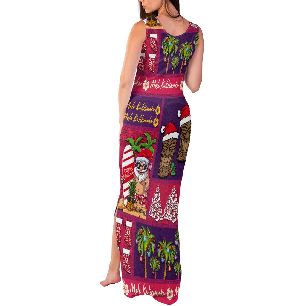 Hawaiian Christmas Tank Maxi Dress - Mele Kalikimaka Island Holiday Vibes - Pink Purple LT03 - Polynesian Pride