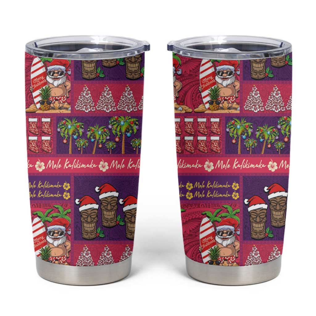 Hawaiian Christmas Tumbler Cup - Mele Kalikimaka Island Holiday Vibes - Pink Purple LT03 Pink - Purple - Polynesian Pride