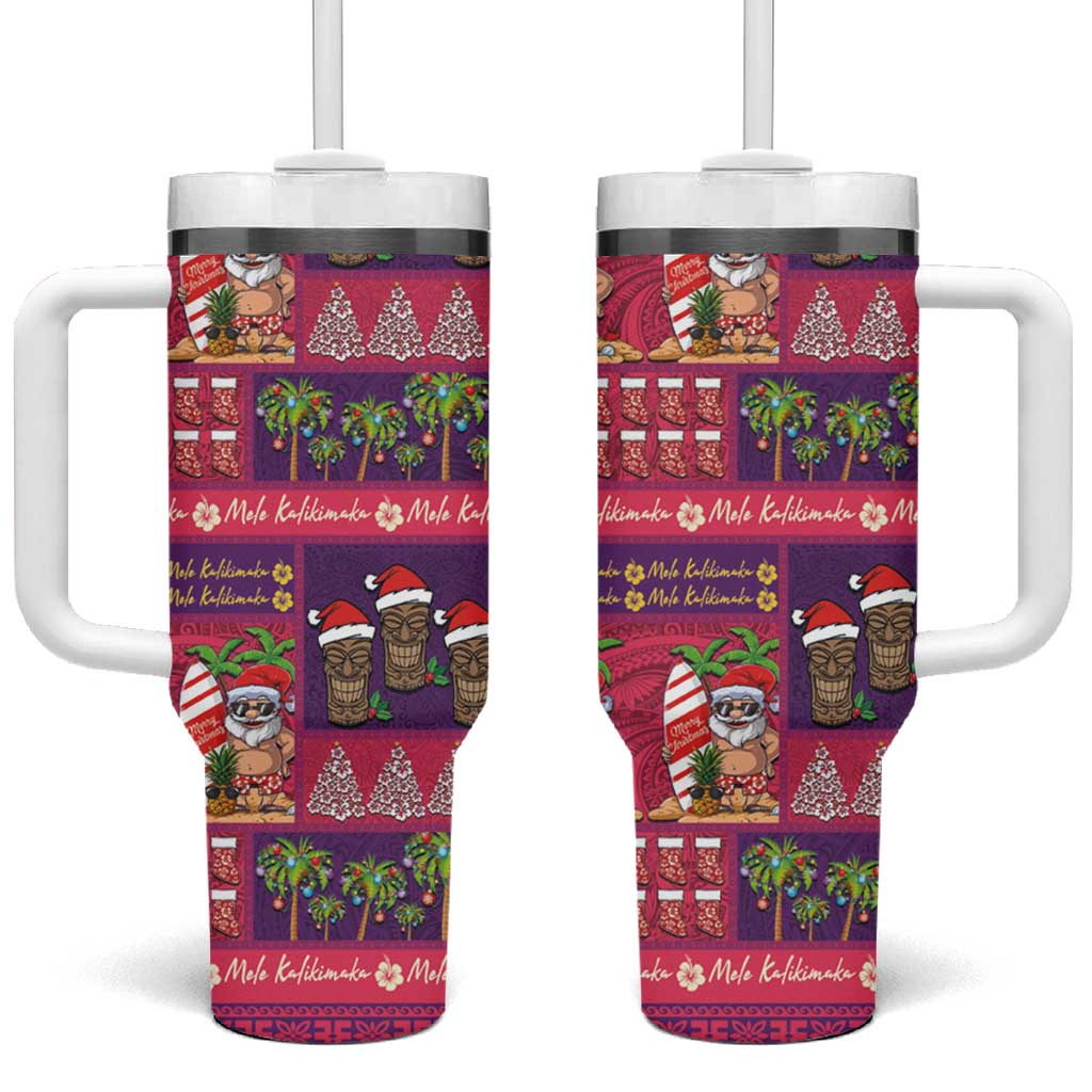Hawaiian Christmas Tumbler With Handle - Mele Kalikimaka Island Holiday Vibes - Pink Purple LT03 One Size: 40 oz Pink - Purple - Polynesian Pride