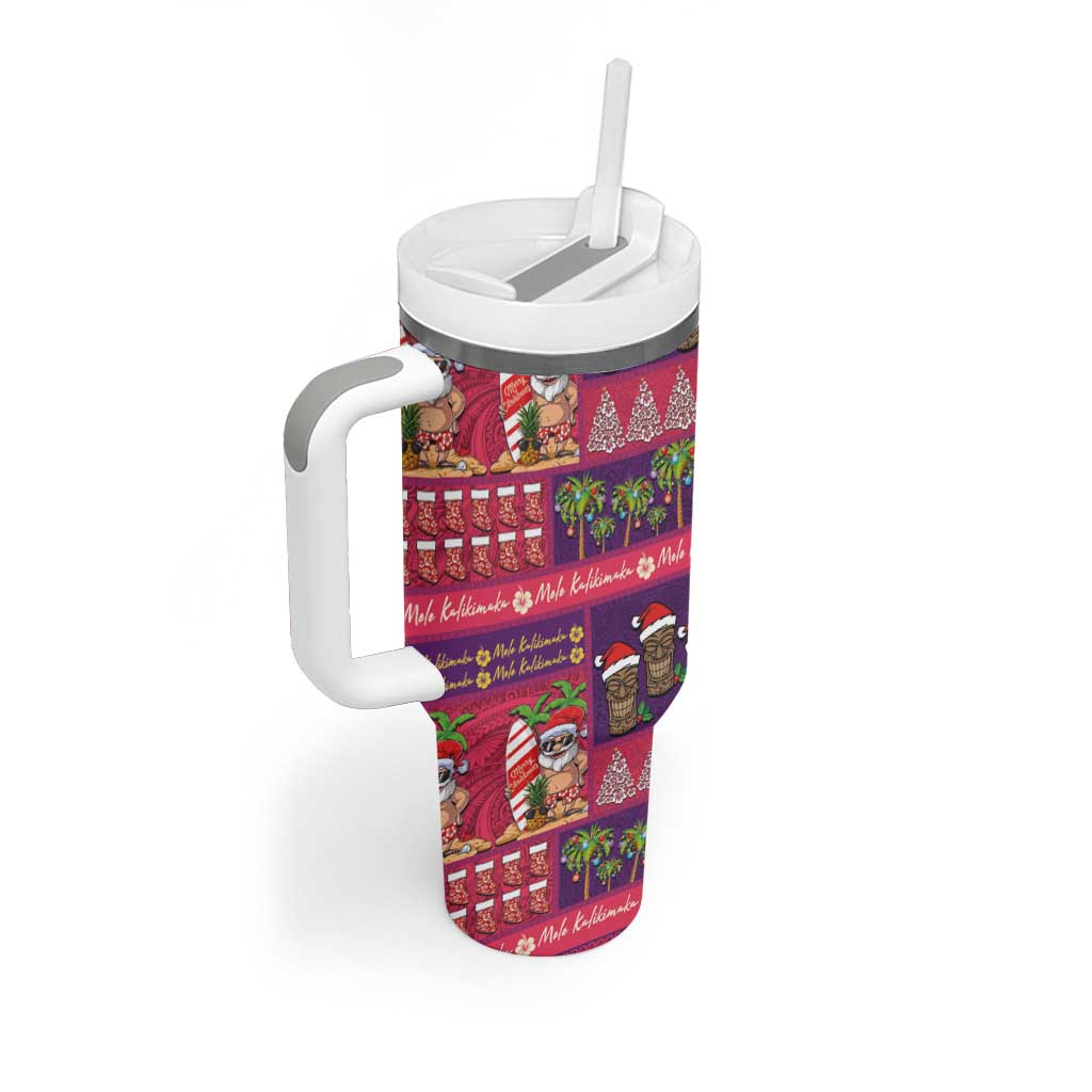 Hawaiian Christmas Tumbler With Handle - Mele Kalikimaka Island Holiday Vibes - Pink Purple LT03 - Polynesian Pride