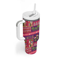 Hawaiian Christmas Tumbler With Handle - Mele Kalikimaka Island Holiday Vibes - Pink Purple LT03 - Polynesian Pride
