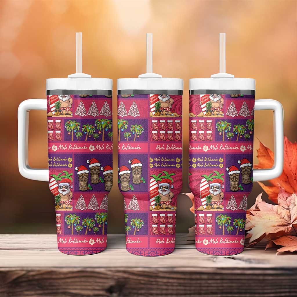 Hawaiian Christmas Tumbler With Handle - Mele Kalikimaka Island Holiday Vibes - Pink Purple LT03 - Polynesian Pride