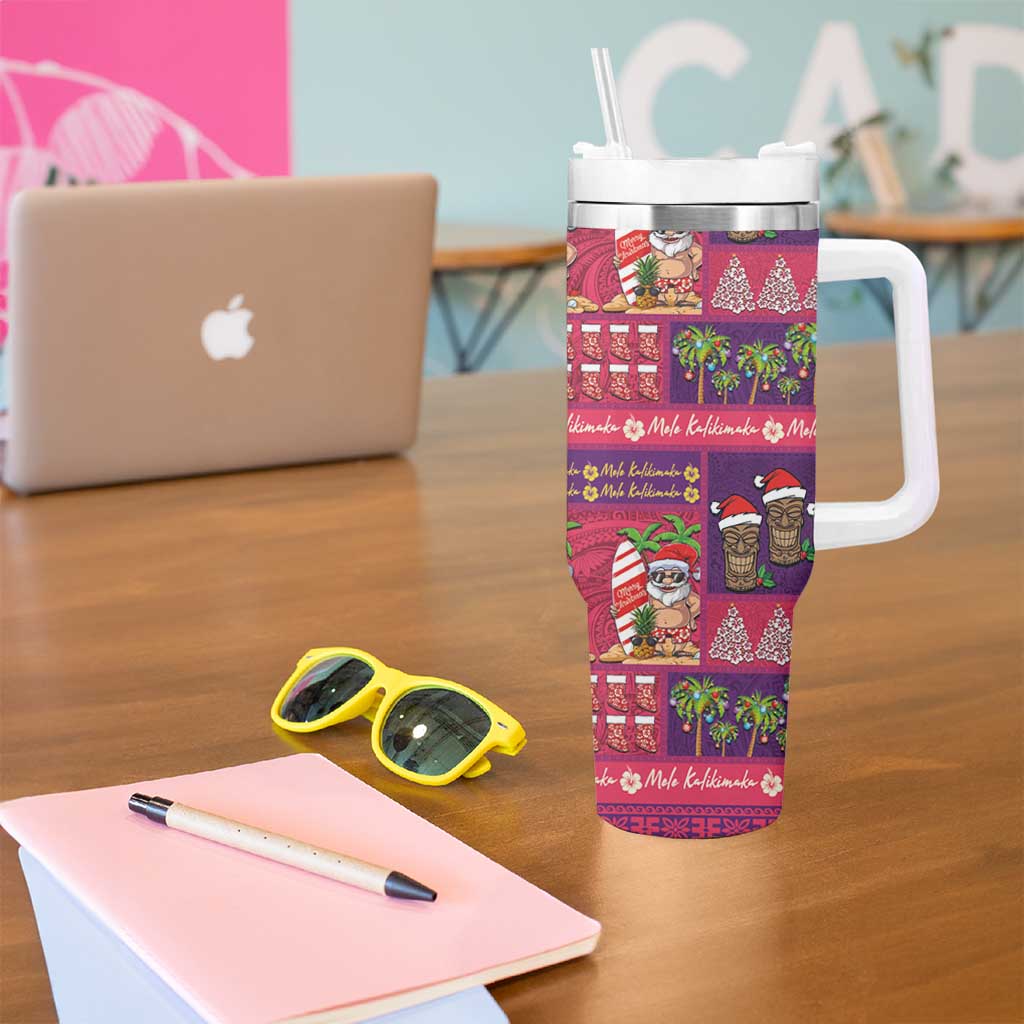 Hawaiian Christmas Tumbler With Handle - Mele Kalikimaka Island Holiday Vibes - Pink Purple LT03 - Polynesian Pride