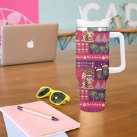 Hawaiian Christmas Tumbler With Handle - Mele Kalikimaka Island Holiday Vibes - Pink Purple LT03 - Polynesian Pride