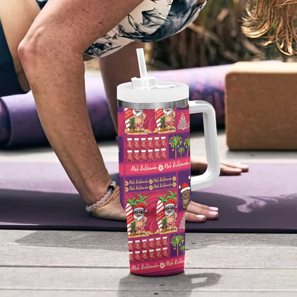 Hawaiian Christmas Tumbler With Handle - Mele Kalikimaka Island Holiday Vibes - Pink Purple LT03 - Polynesian Pride