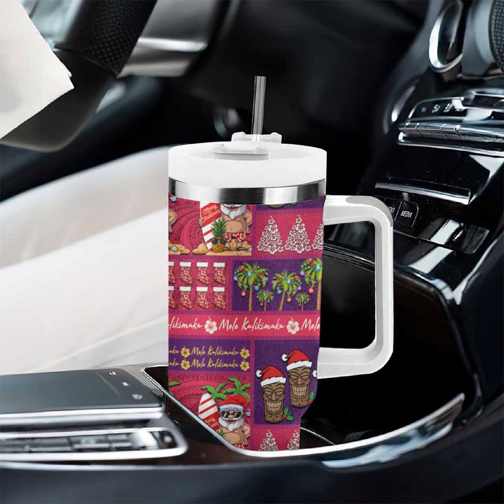 Hawaiian Christmas Tumbler With Handle - Mele Kalikimaka Island Holiday Vibes - Pink Purple LT03 - Polynesian Pride