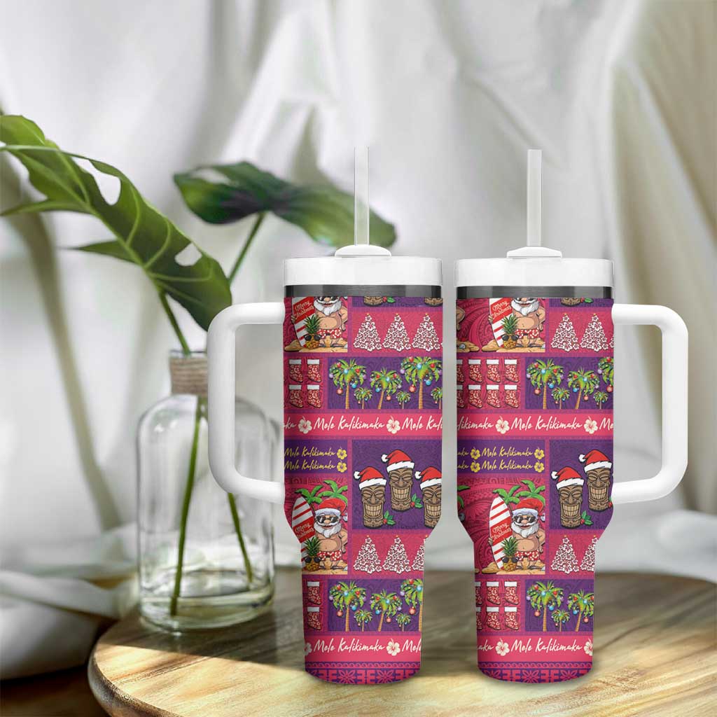 Hawaiian Christmas Tumbler With Handle - Mele Kalikimaka Island Holiday Vibes - Pink Purple LT03 - Polynesian Pride