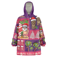 Hawaiian Christmas Wearable Blanket Hoodie - Mele Kalikimaka Island Holiday Vibes - Pink Purple LT03 One Size Pink - Purple - Polynesian Pride