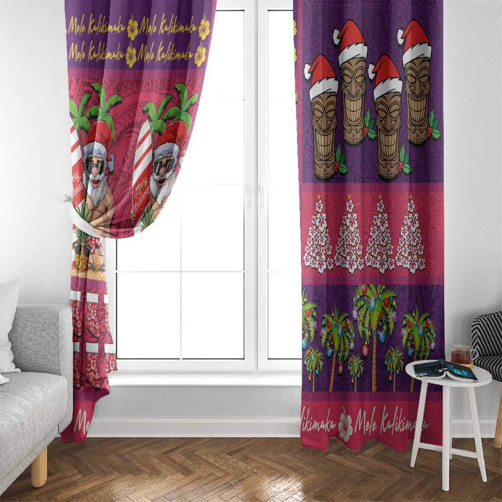Hawaiian Christmas Window Curtain - Mele Kalikimaka Island Holiday Vibes - Pink Purple LT03 - Polynesian Pride