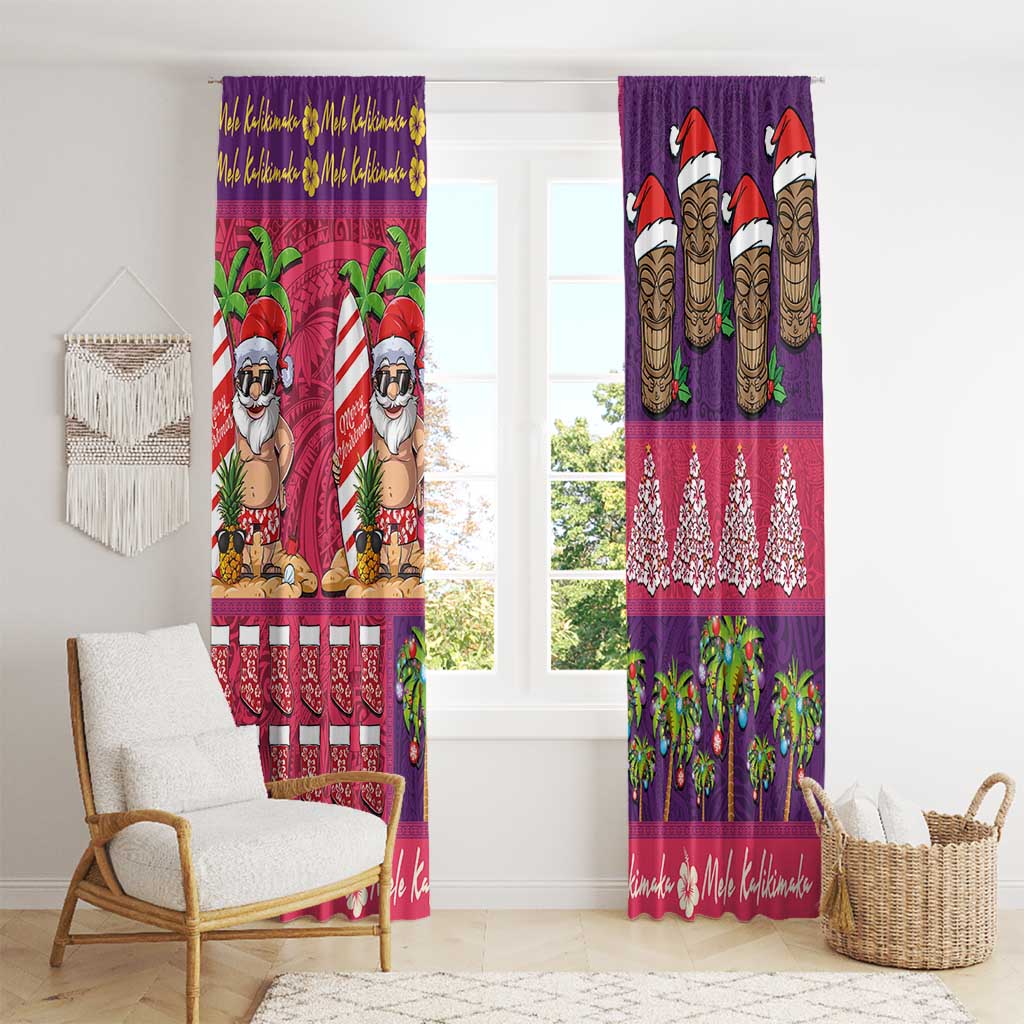 Hawaiian Christmas Window Curtain - Mele Kalikimaka Island Holiday Vibes - Pink Purple LT03 - Polynesian Pride
