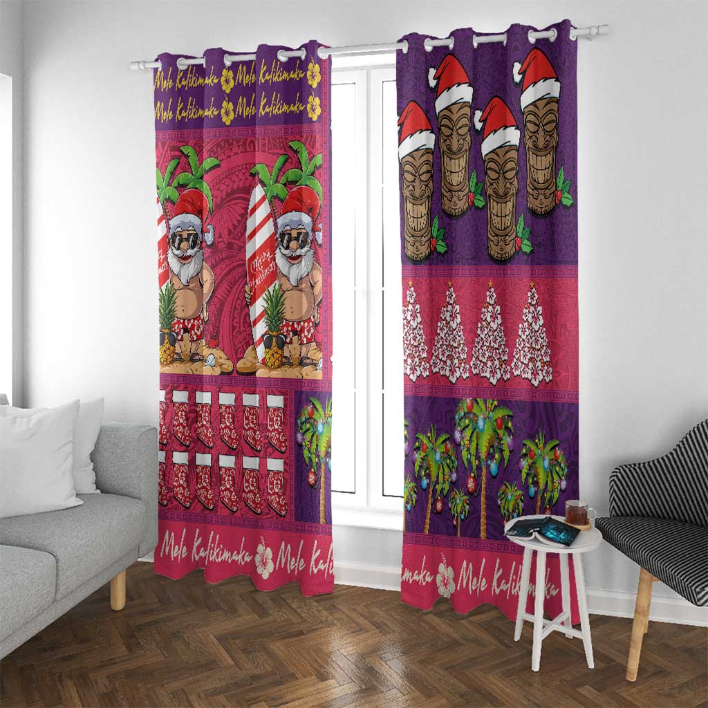 Hawaiian Christmas Window Curtain - Mele Kalikimaka Island Holiday Vibes - Pink Purple LT03 With Grommets Pink - Purple - Polynesian Pride