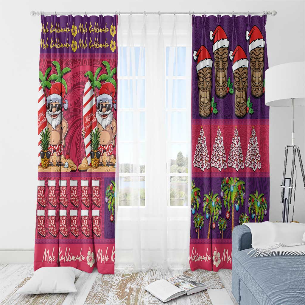 Hawaiian Christmas Window Curtain - Mele Kalikimaka Island Holiday Vibes - Pink Purple LT03 - Polynesian Pride