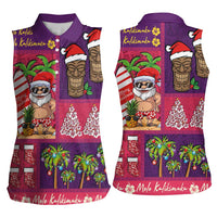 Hawaiian Christmas Women Sleeveless Polo Shirt - Mele Kalikimaka Island Holiday Vibes - Pink Purple LT03 - Polynesian Pride
