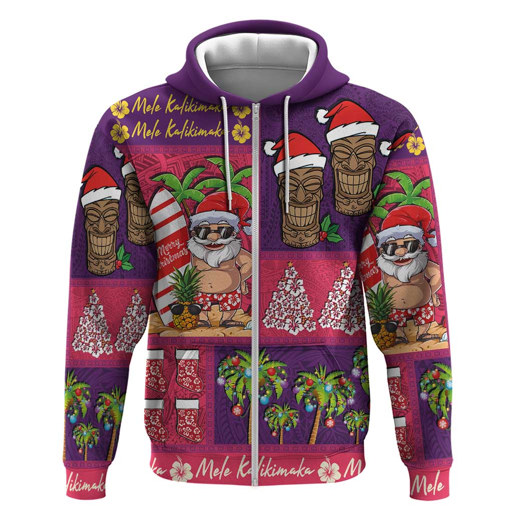 Hawaiian Christmas Zip Hoodie - Mele Kalikimaka Island Holiday Vibes - Pink Purple LT03 Zip Hoodie Pink - Purple - Polynesian Pride