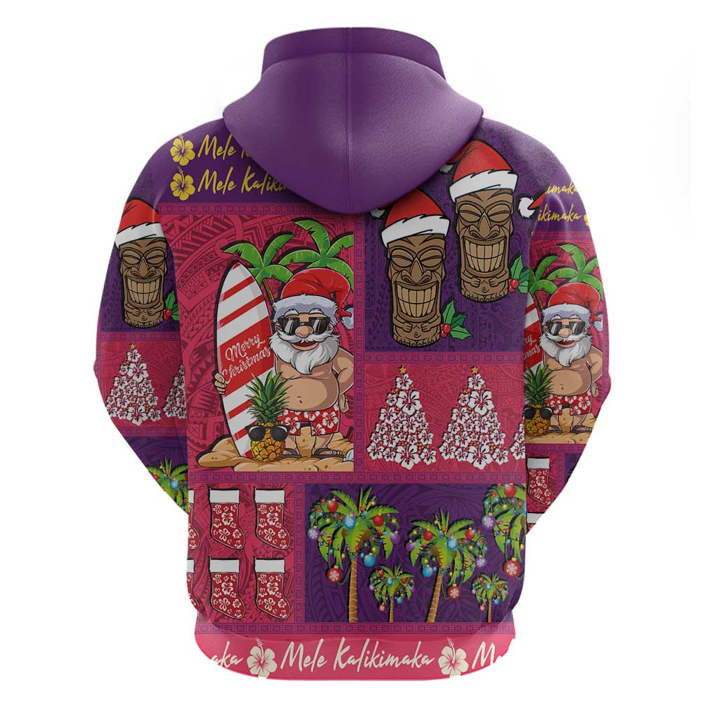 Hawaiian Christmas Zip Hoodie - Mele Kalikimaka Island Holiday Vibes - Pink Purple LT03 - Polynesian Pride