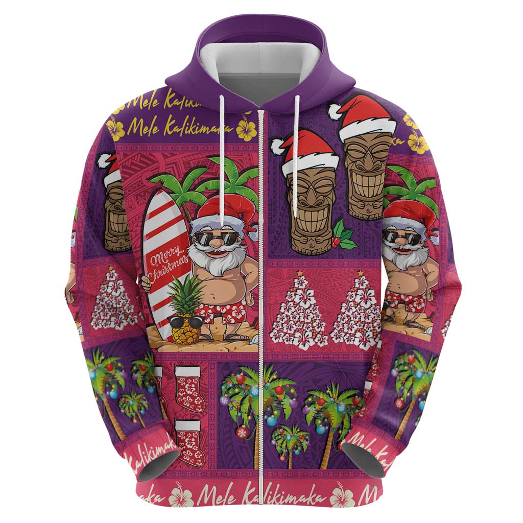 Hawaiian Christmas Zip Hoodie - Mele Kalikimaka Island Holiday Vibes - Pink Purple LT03 - Polynesian Pride