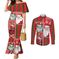 Australian Christmas Couples Matching Mermaid Dress and Long Sleeve Button Shirt - Santa Koala Kangaroo and Holiday Cheer LT03 Red - Polynesian Pride