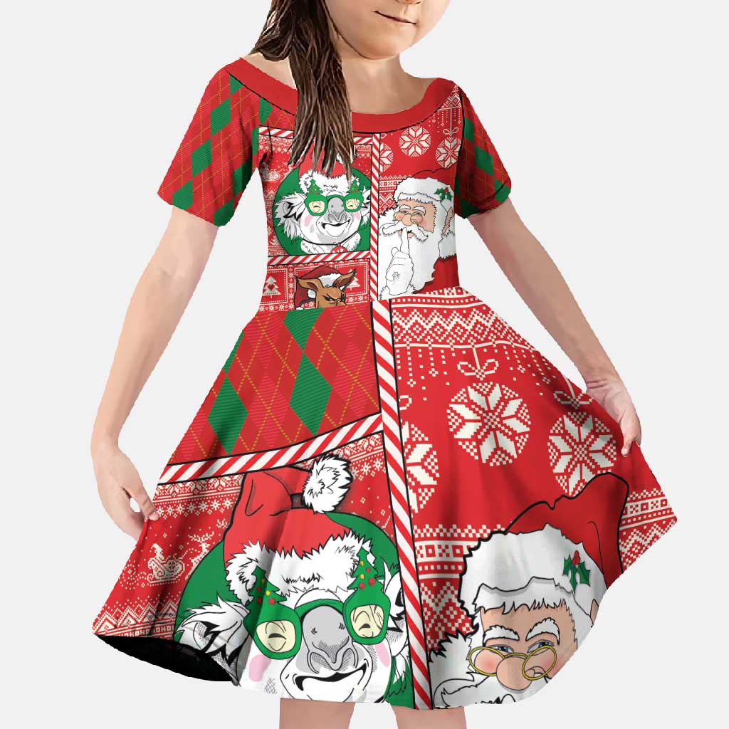 Australian Christmas Family Matching Mermaid Dress and Hawaiian Shirt - Santa Koala Kangaroo and Holiday Cheer LT03 Daughter's Dress Red - Polynesian Pride