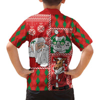 Australian Christmas Family Matching Off The Shoulder Long Sleeve Dress and Hawaiian Shirt - Santa Koala Kangaroo and Holiday Cheer LT03 - Polynesian Pride