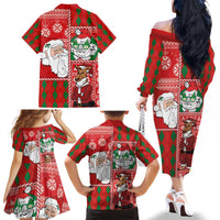Australian Christmas Family Matching Off The Shoulder Long Sleeve Dress and Hawaiian Shirt - Santa Koala Kangaroo and Holiday Cheer LT03 - Polynesian Pride