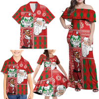 Australian Christmas Family Matching Off Shoulder Maxi Dress and Hawaiian Shirt - Santa Koala Kangaroo and Holiday Cheer LT03 - Polynesian Pride