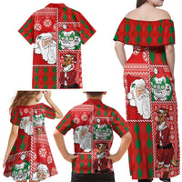 Australian Christmas Family Matching Off Shoulder Maxi Dress and Hawaiian Shirt - Santa Koala Kangaroo and Holiday Cheer LT03 - Polynesian Pride